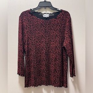 ALL HOURS Chic Glam Sparkling Long Sleeve Pull Over Top, Sz Med, Red and Black